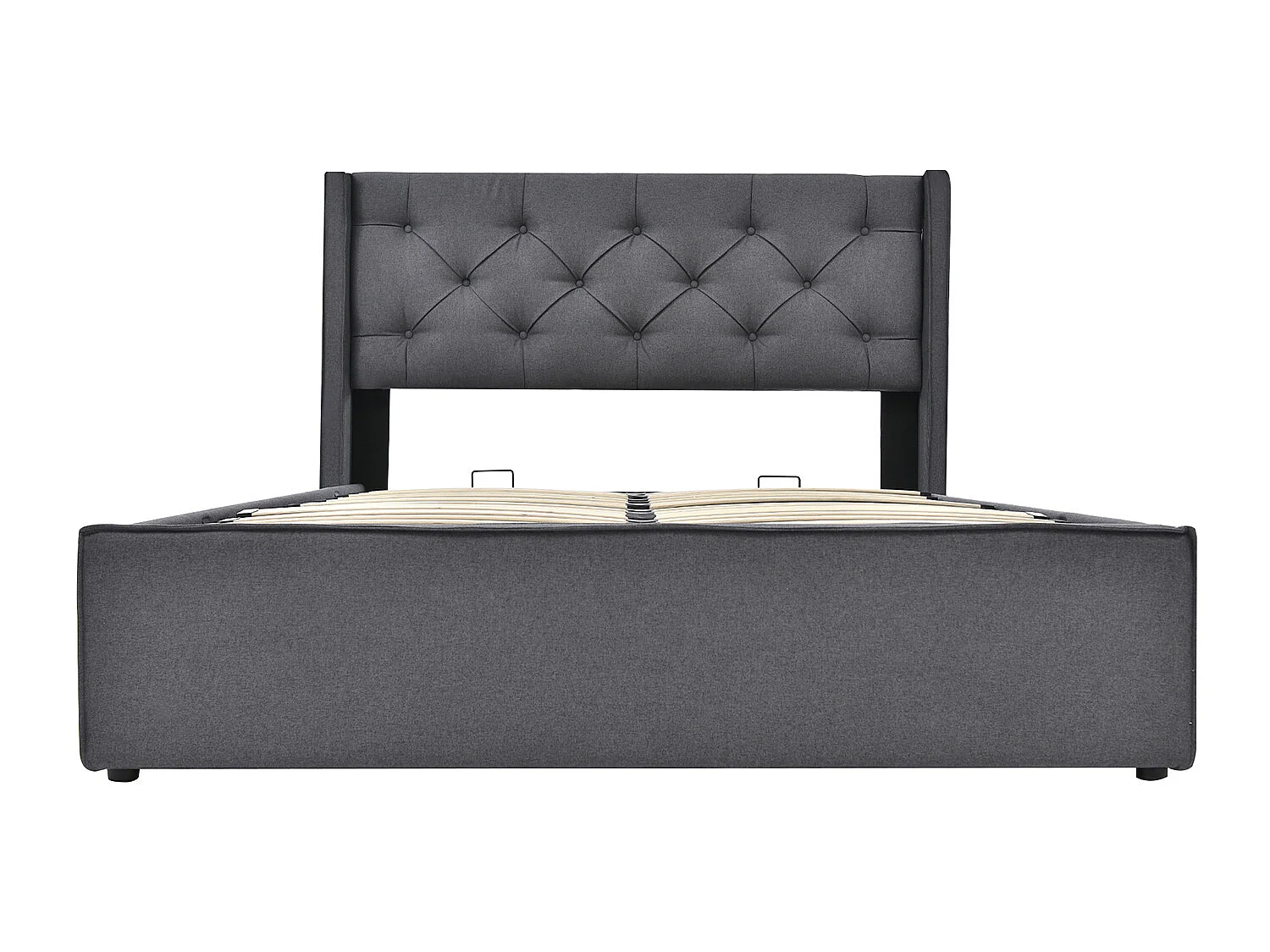 Lit coffre double/simple - Gris Lit 140x200 cm en tissu capitonné - Sweiko