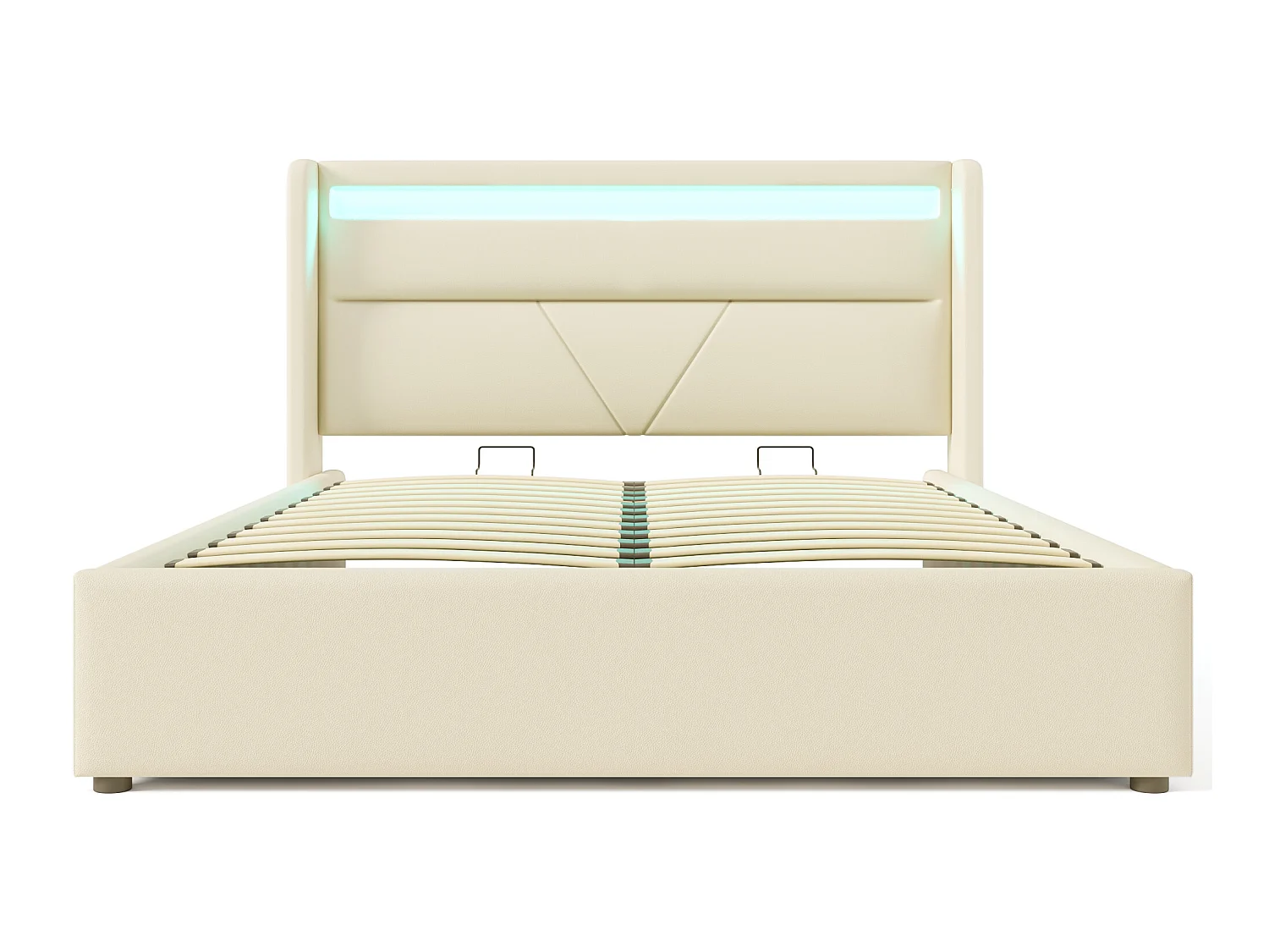 Lit coffre Lit de rangement hydraulique avec barre lumineuse LED - 140x200 cm - blanc - Sweiko