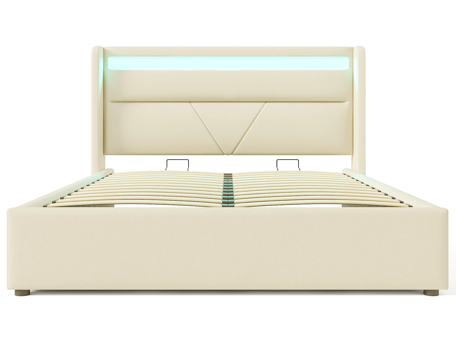 Lit coffre Lit de rangement hydraulique avec barre lumineuse LED - 140x200 cm - blanc - Sweiko