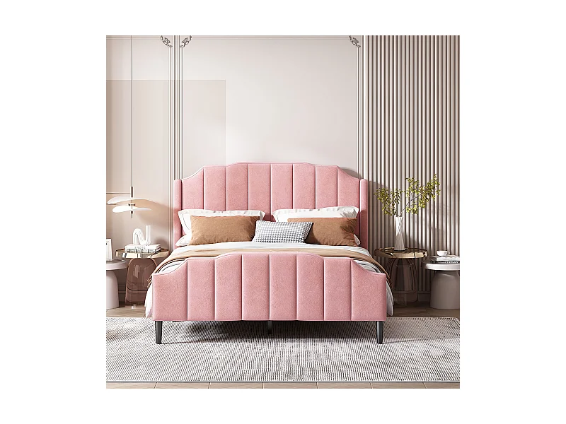 Lit adulte - sommier à lattes - Rose 140 x 200 cm - Sweiko