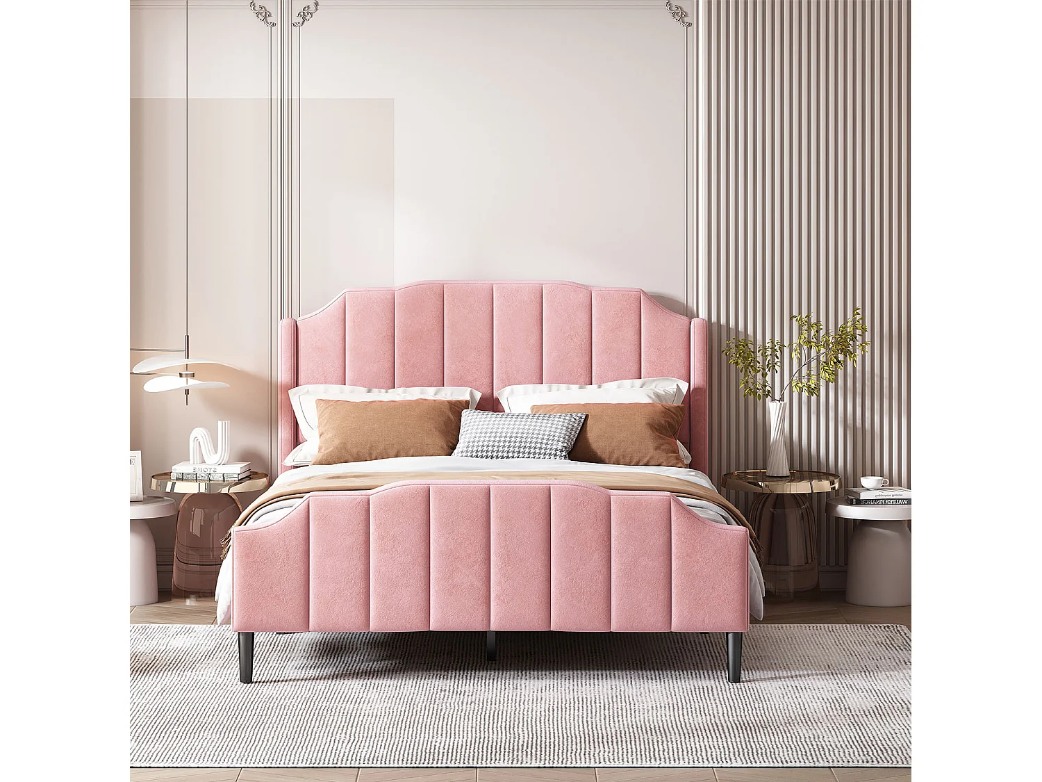 Lit adulte - sommier à lattes - Rose 140 x 200 cm - Sweiko