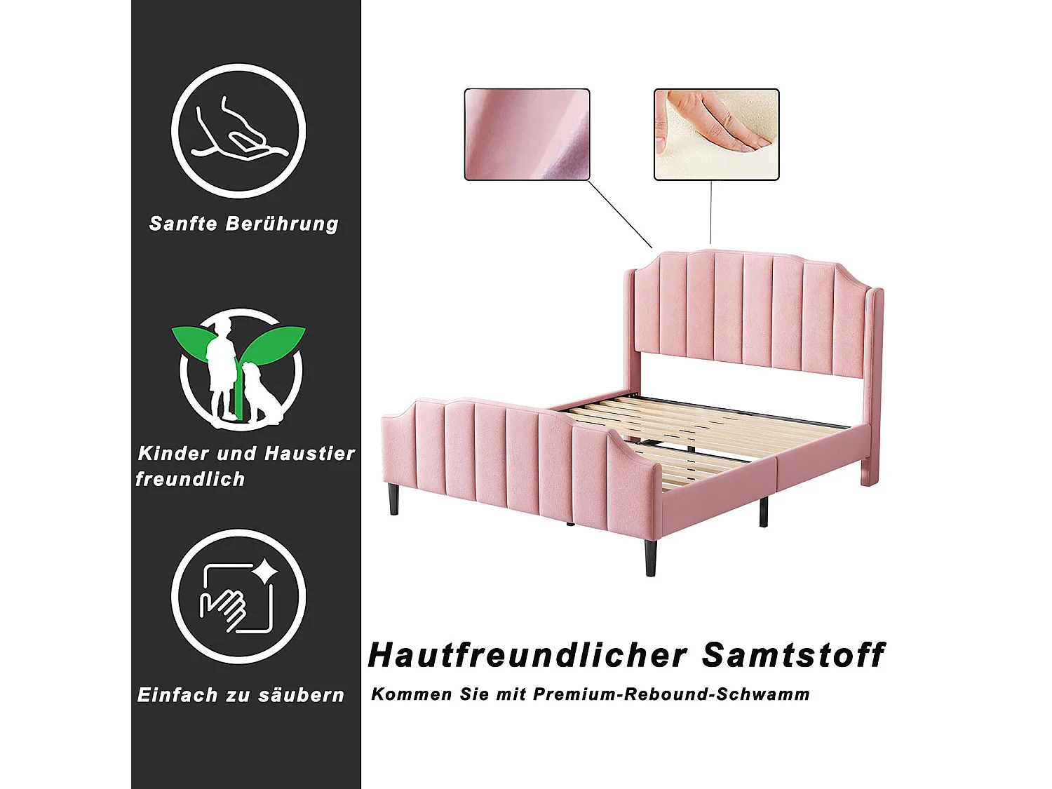 Lit adulte - sommier à lattes - Rose 140 x 200 cm - Sweiko