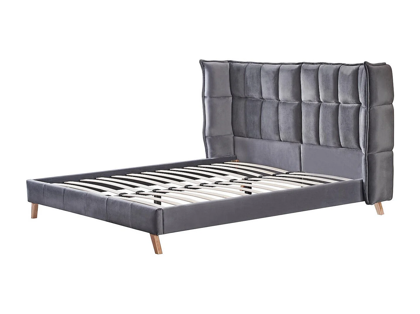 Lit 2 places 160x200 cm avec tête de lit incurvée en velours gris Reading