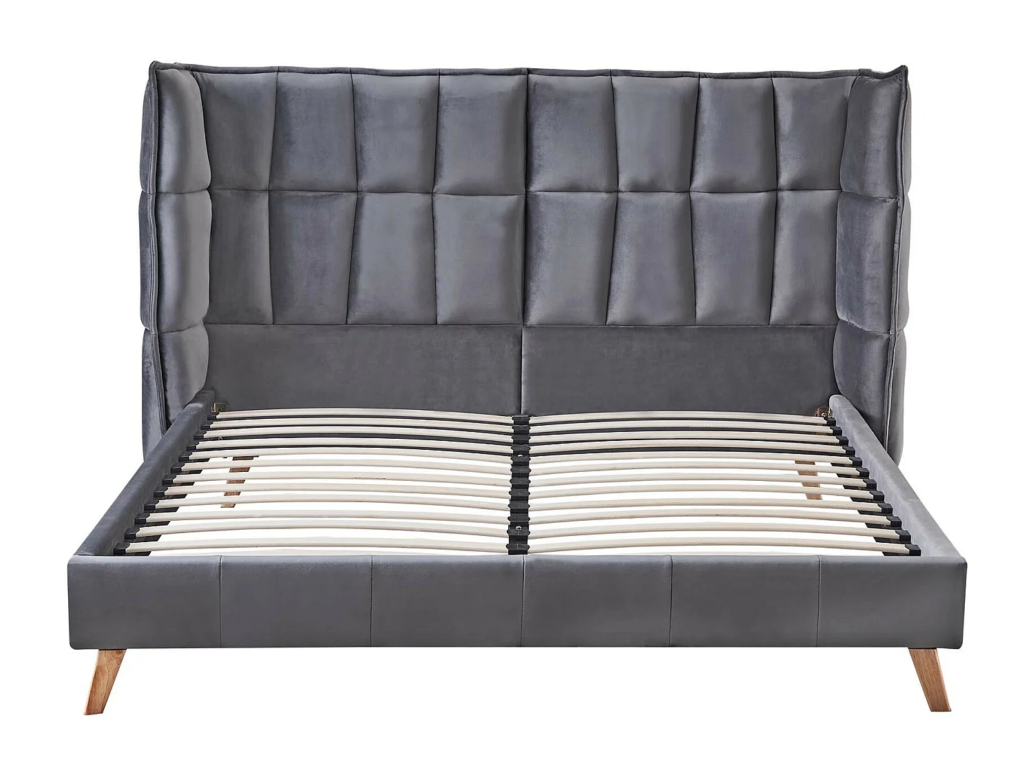 Lit 2 places 160x200 cm avec tête de lit incurvée en velours gris Reading
