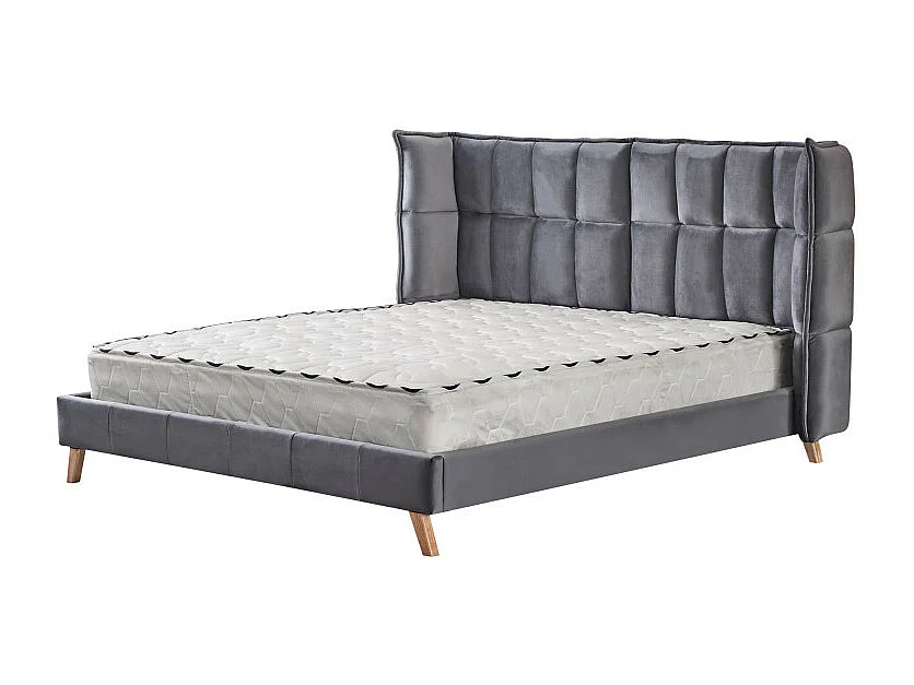 Lit 2 places 160x200 cm avec tête de lit incurvée en velours gris Reading