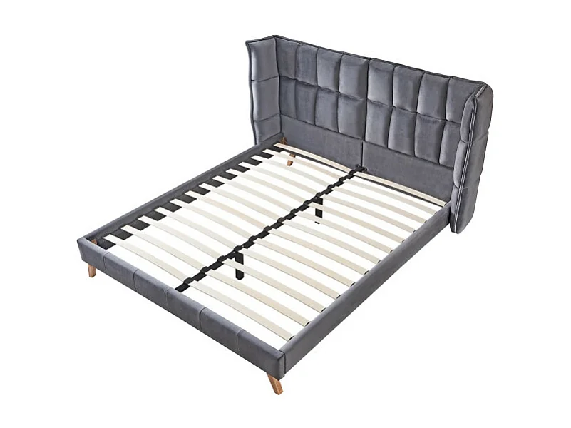 Lit 2 places 160x200 cm avec tête de lit incurvée en velours gris Reading