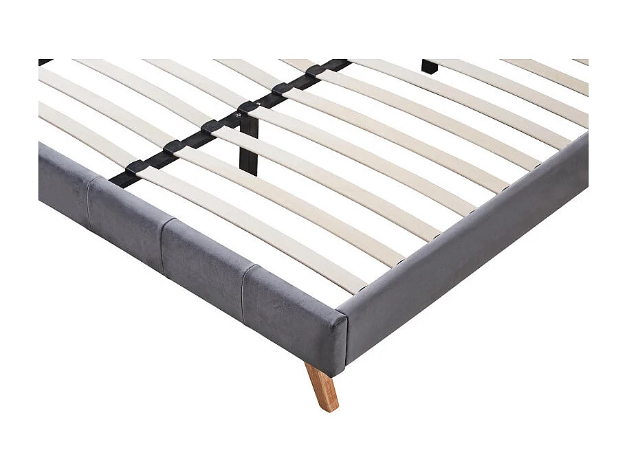 Lit 2 places 160x200 cm avec tête de lit incurvée en velours gris Reading