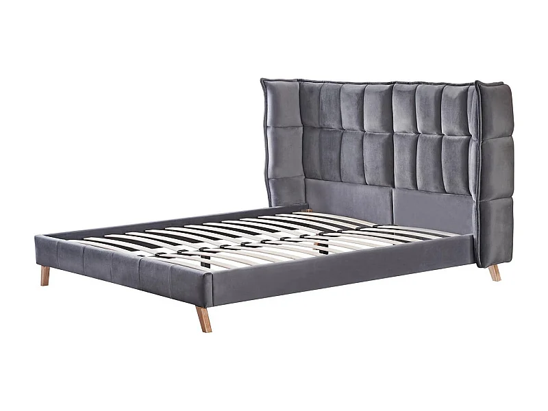 Lit 2 places 160x200 cm avec tête de lit incurvée en velours gris Reading