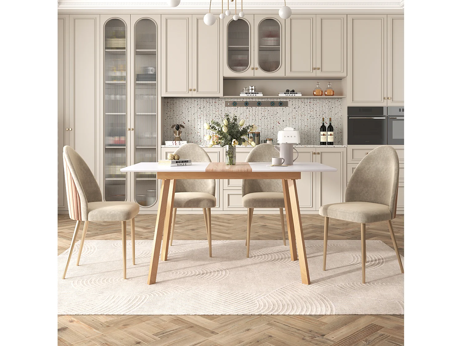 Table à manger extensible en bois massif - 4 à 6 couverts - naturel et blanc