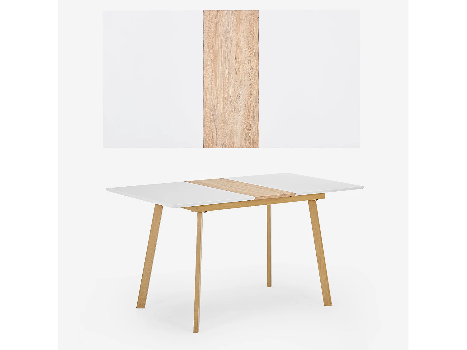 Table à manger extensible en bois massif - 4 à 6 couverts - naturel et blanc
