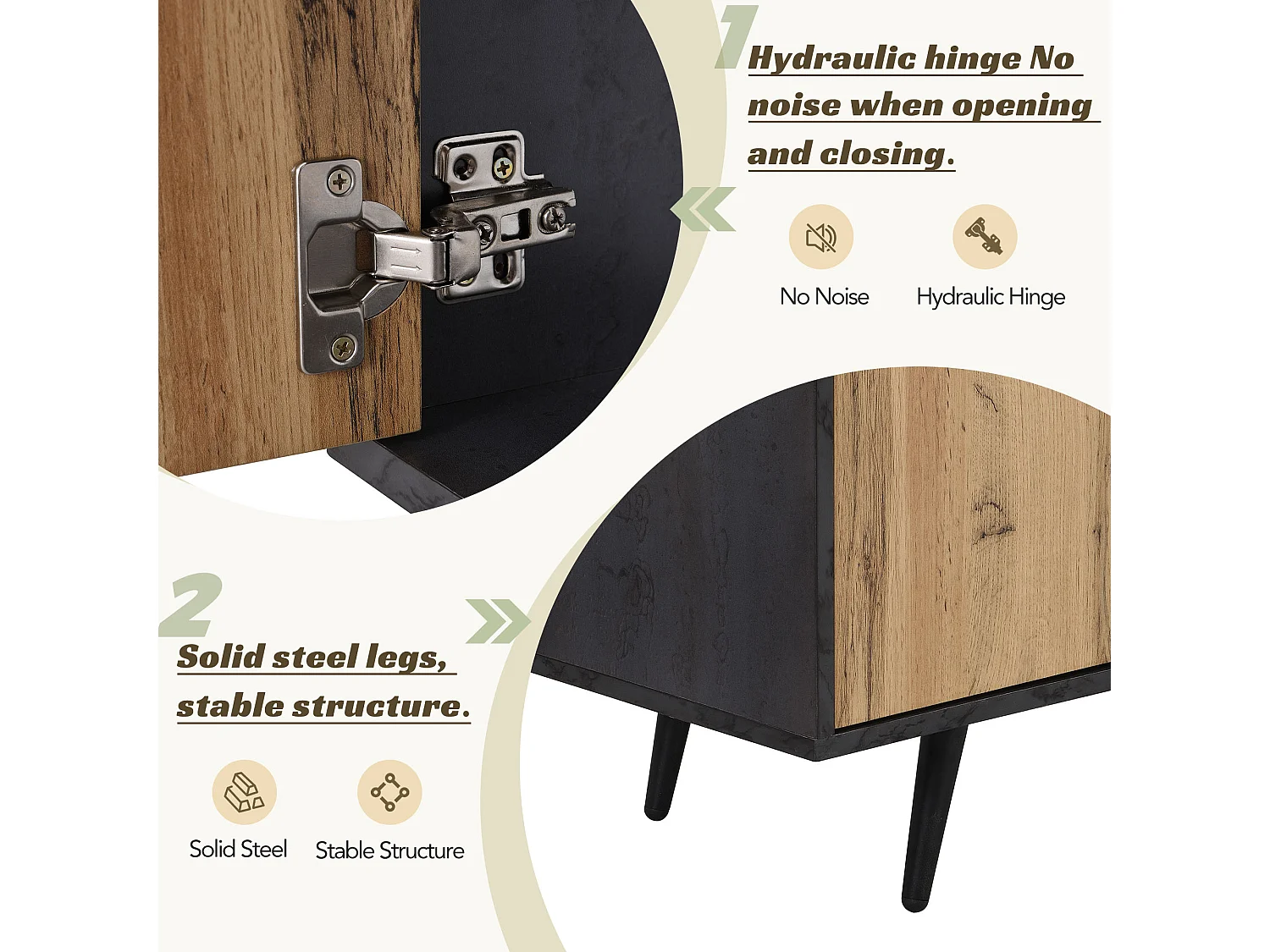 Meuble TV avec 3 portes et 2 niches - 200 x 40 x 55,5 cm - bois MDF - coloris gris et chêne