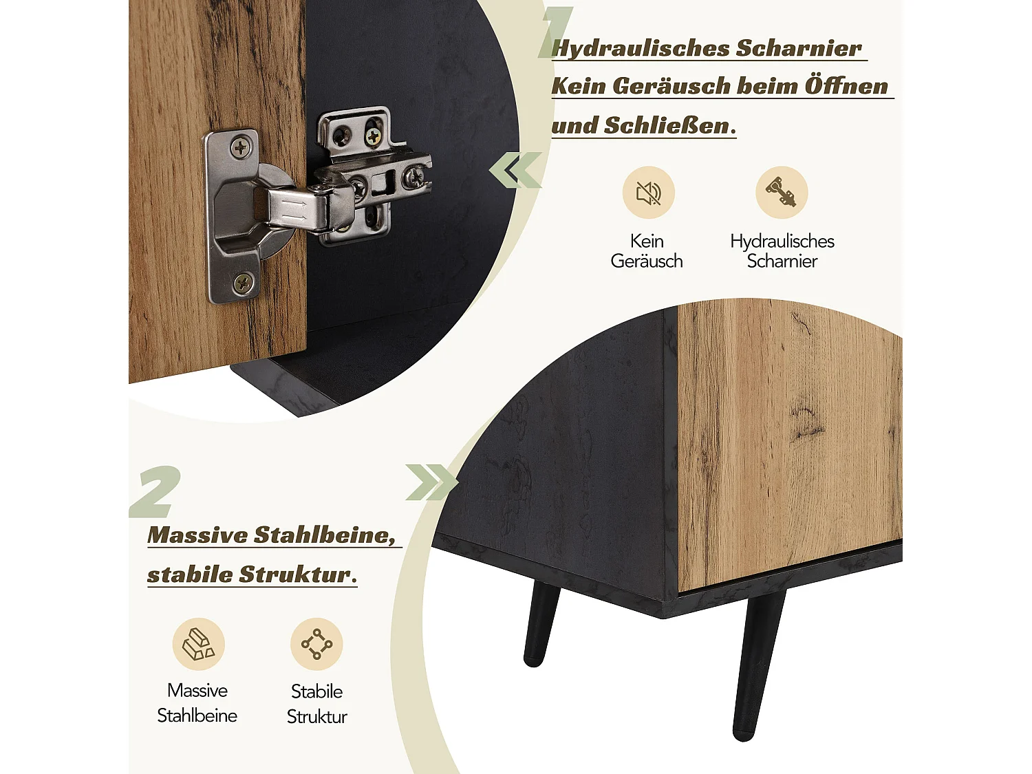 Meuble TV avec 3 portes et 2 niches - 200 x 40 x 55,5 cm - bois MDF - coloris gris et chêne