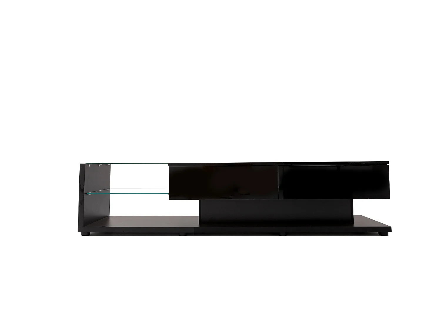 TV-meubel 170 cm - 2 lades en glazen planken - LED's - glanzend zwart
