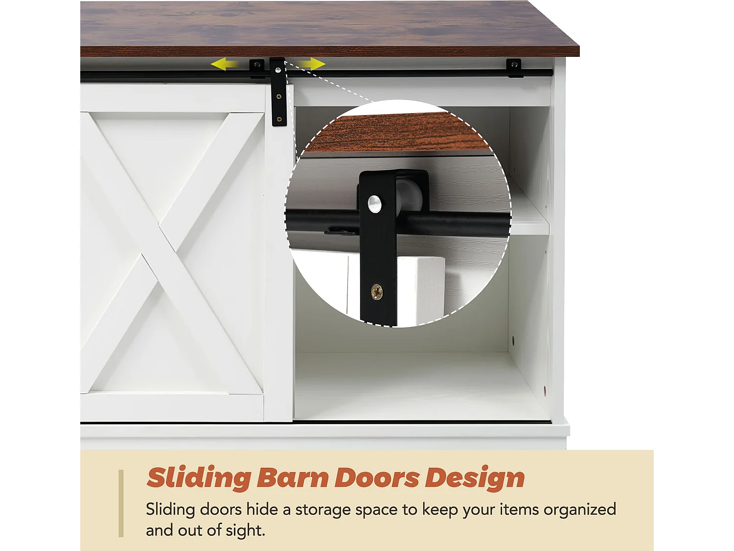 TV-meubel 150 cm - 2 schuifdeuren en 2 verstelbare planken - MDF en metaal - wit en bruin