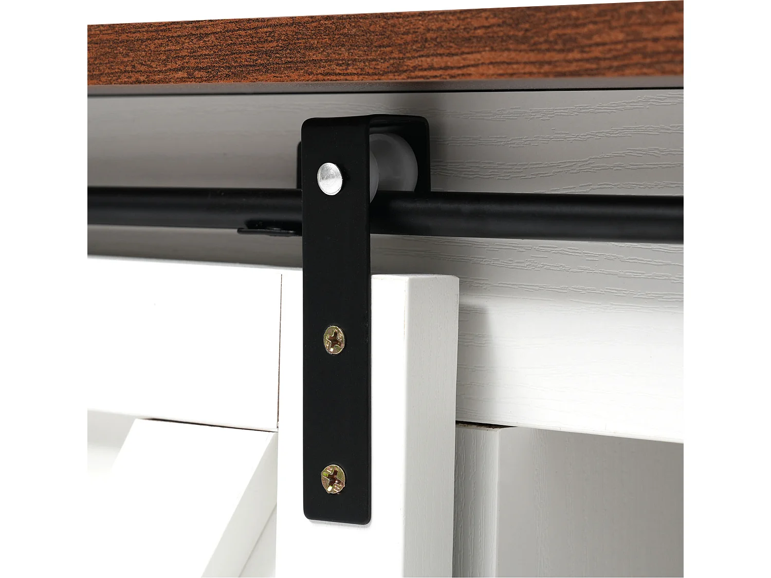 TV-meubel 150 cm - 2 schuifdeuren en 2 verstelbare planken - MDF en metaal - wit en bruin