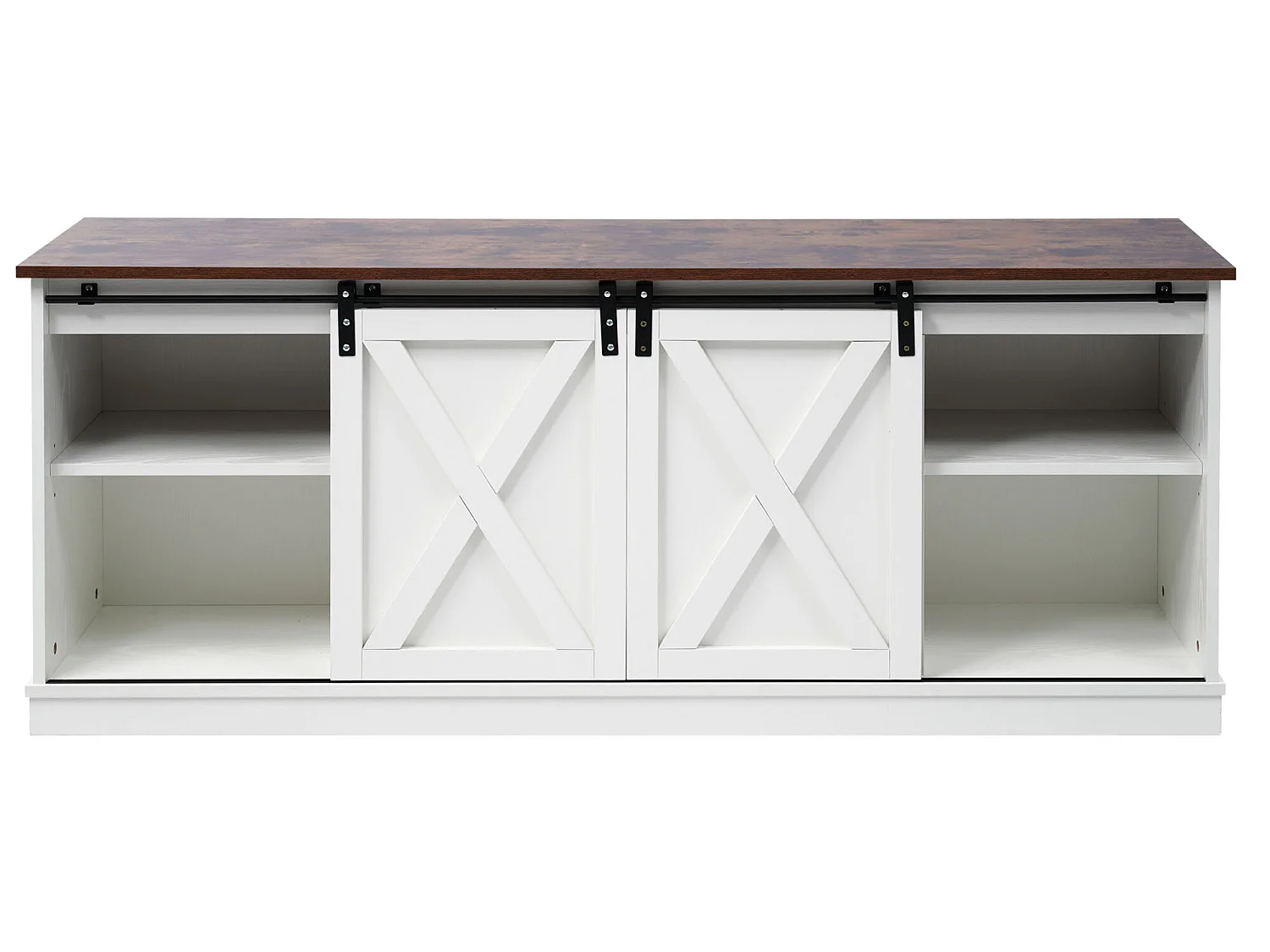 TV-meubel 150 cm - 2 schuifdeuren en 2 verstelbare planken - MDF en metaal - wit en bruin