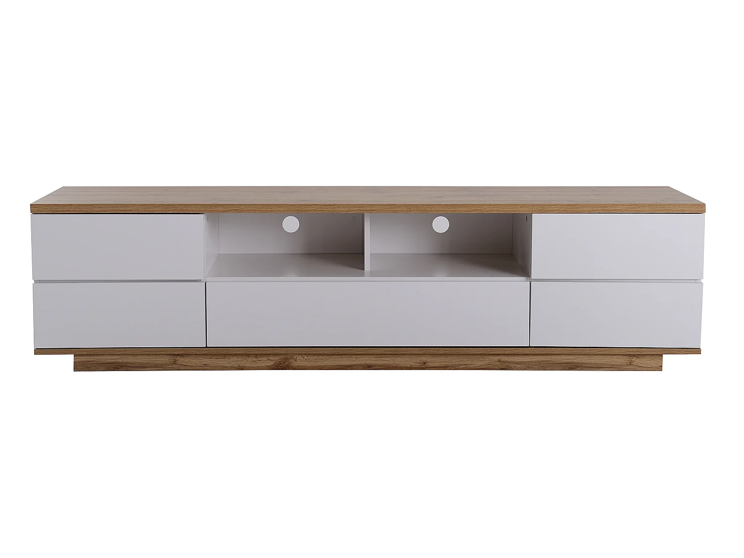 Meuble TV 180 cm - 5 portes et 2 niches - MDF - placage naturel et blanc