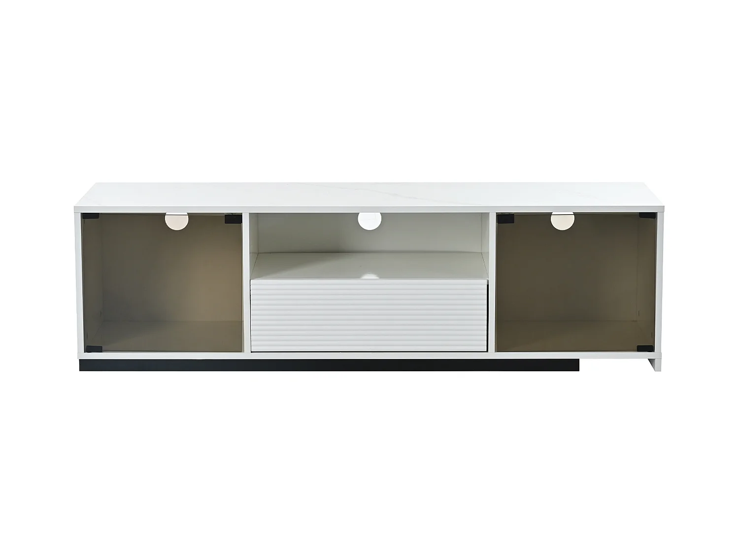 Uitschuifbare tv-kast - 2 glazen deuren, 1 lade en 1 nis - LED's - wit