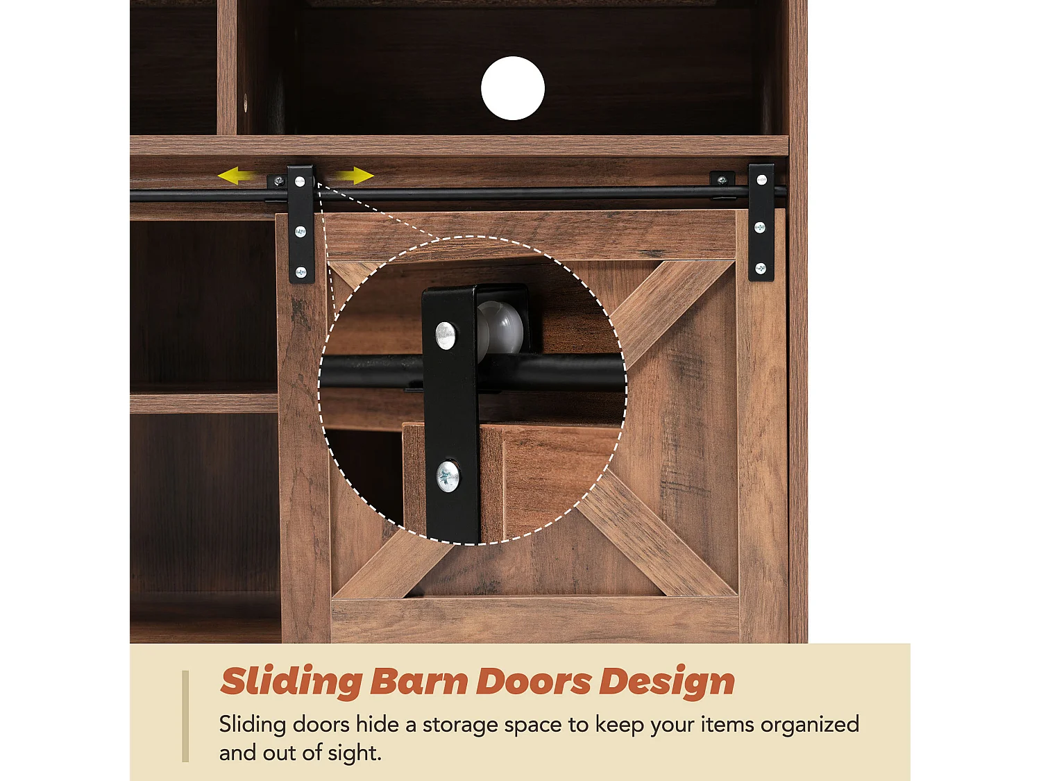 TV-meubel 150 cm - 2 schuifdeuren, 2 lades en 3 verstelbare planken - LED's - bruin houtlook