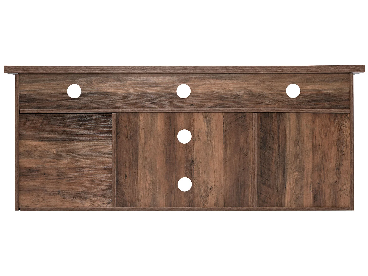 TV-meubel 150 cm - 2 schuifdeuren, 2 lades en 3 verstelbare planken - LED's - bruin houtlook