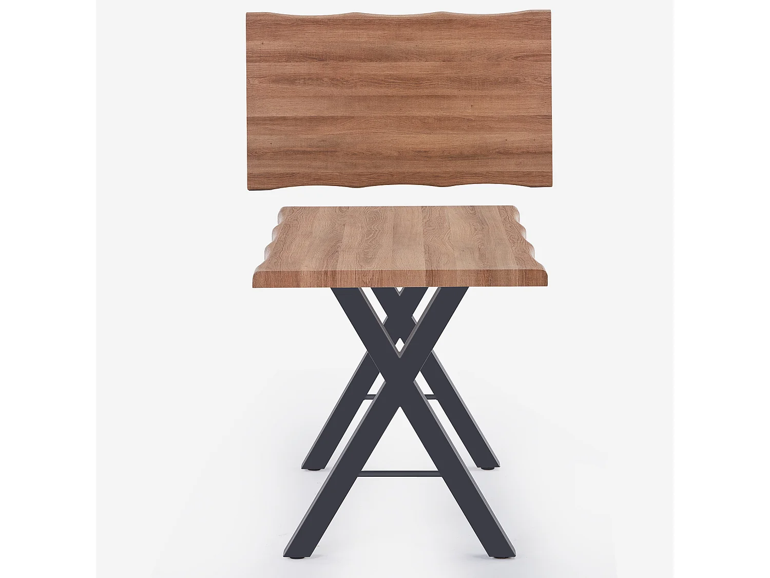 Table à manger en bois massif - 4 à 6 couverts - pieds en acier - coloris naturel foncé