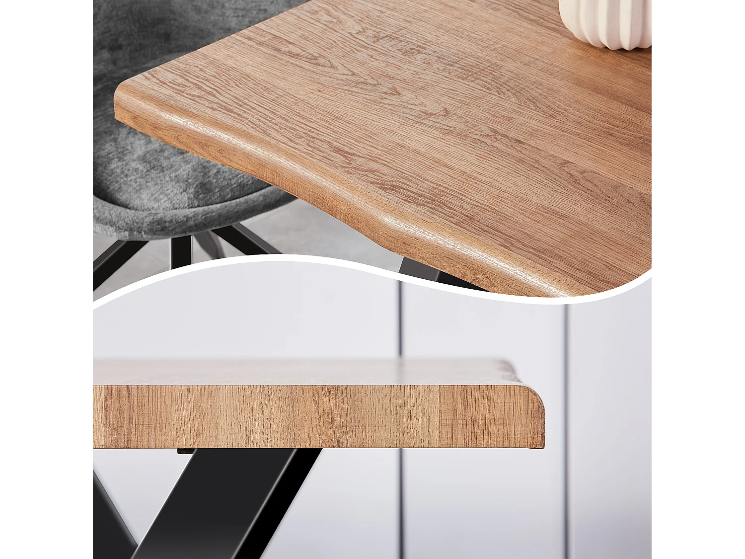 Table à manger en bois massif - 4 à 6 couverts - pieds en acier - coloris naturel foncé