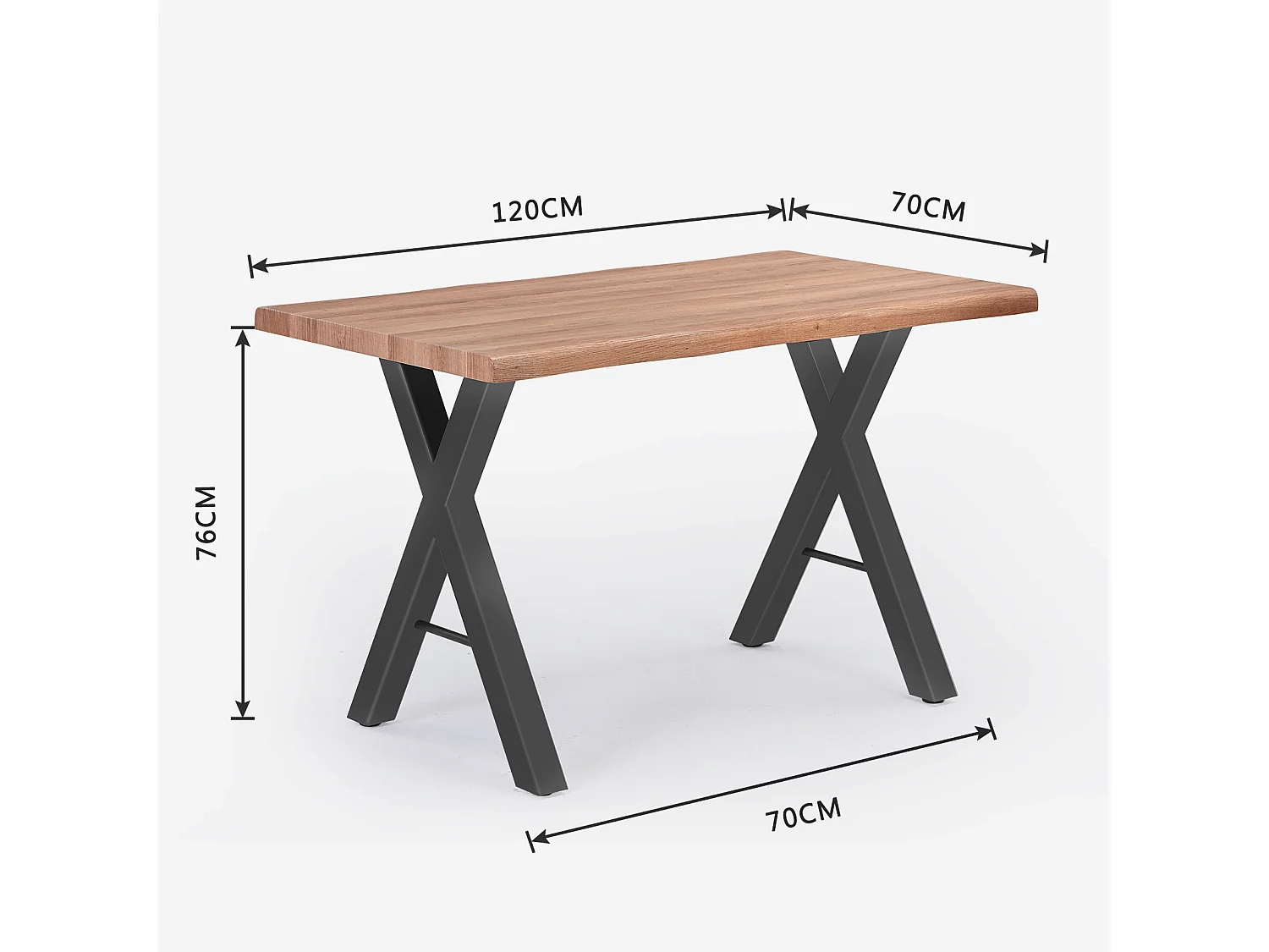 Table à manger en bois massif - 4 à 6 couverts - pieds en acier - coloris naturel foncé