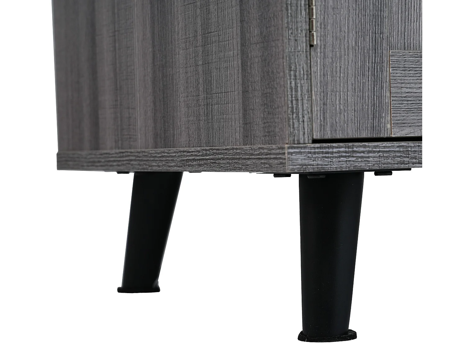 Buffet avec 3 portes et 2 tiroirs - panneau d'extension marbre blanc - 5 roulettes / pieds en bois massif - gris