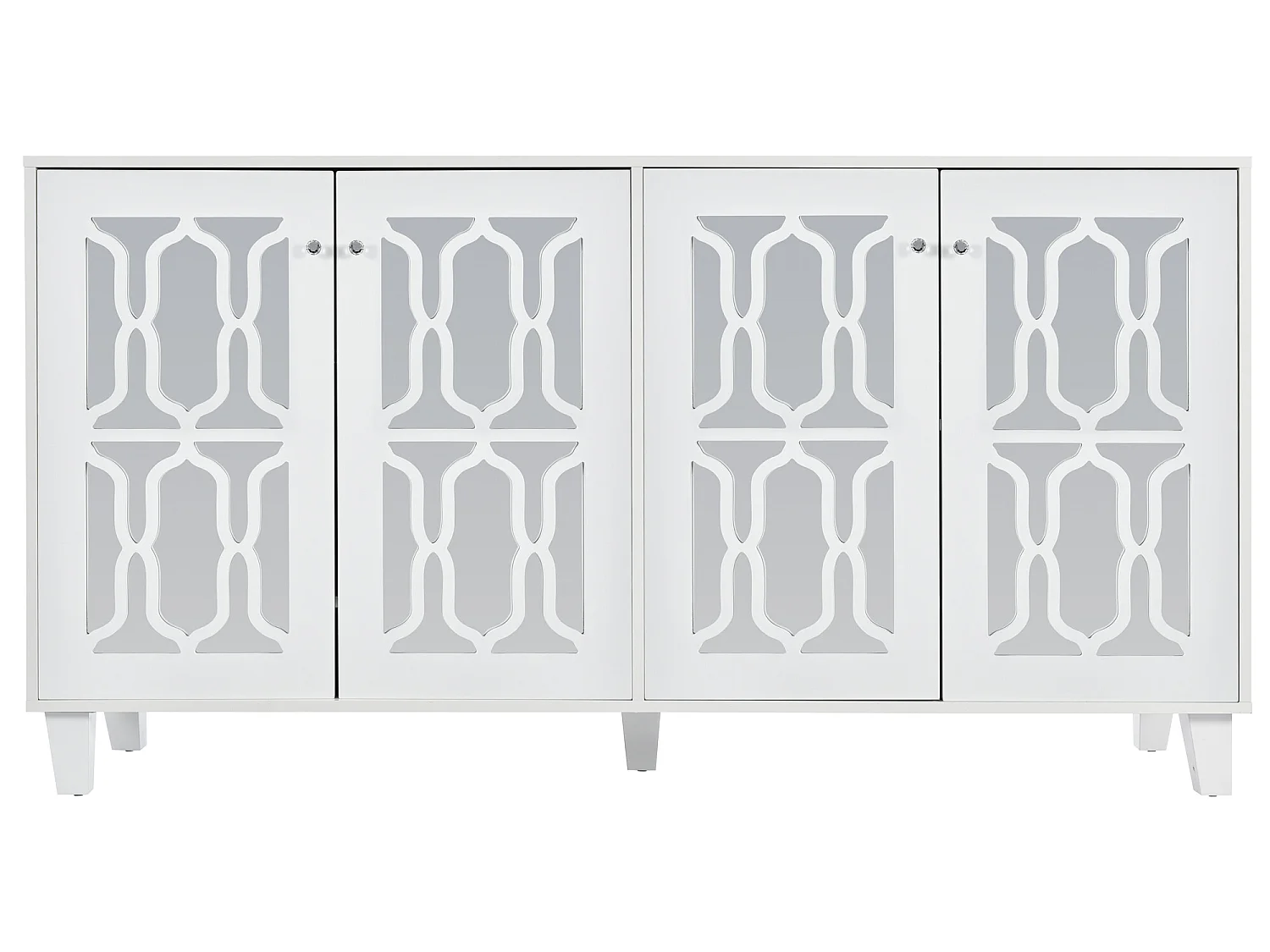 Buffet avec 4 portes miroir en MDF - étagère réglable - coloris blanc