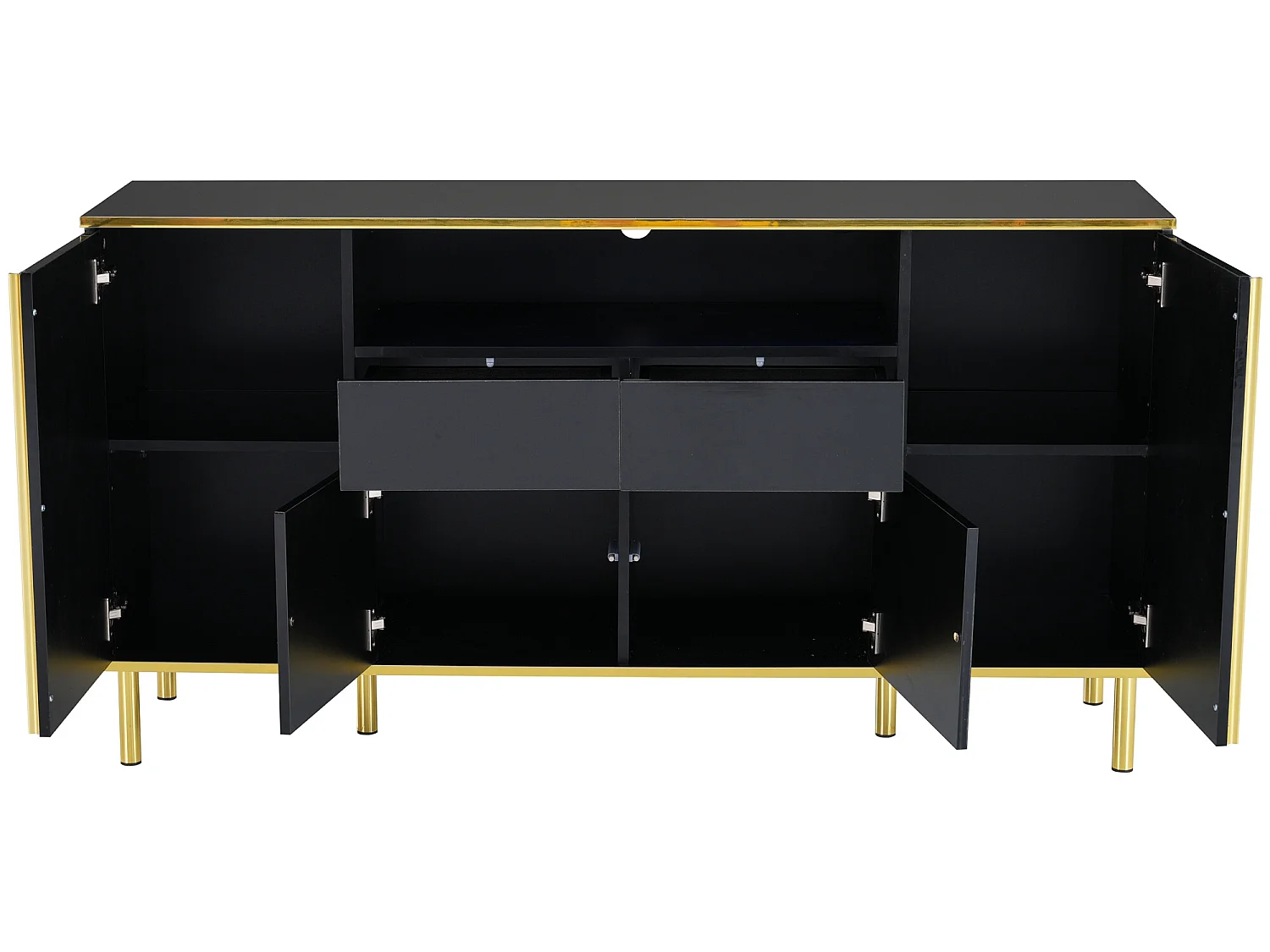 Buffet avec 4 portes et 2 tiroirs en panneaux de particules - leds - noir brillant