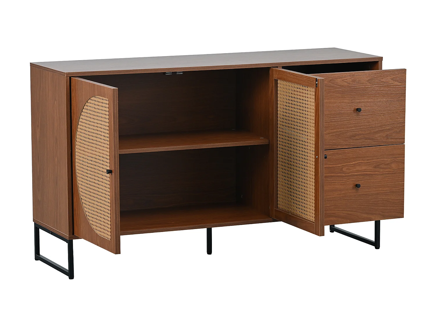 Dressoir met 2 deuren en 2 laden - spaanplaat en metaal - walnoot