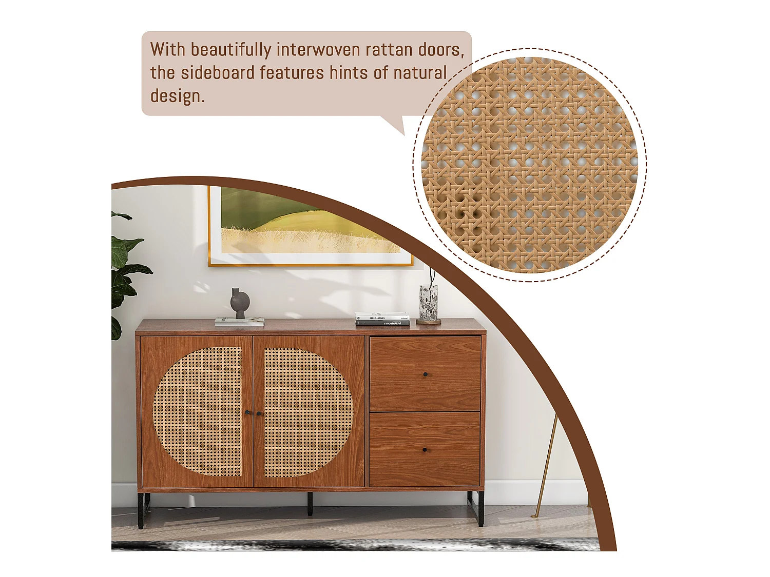 Dressoir met 2 deuren en 2 laden - spaanplaat en metaal - walnoot