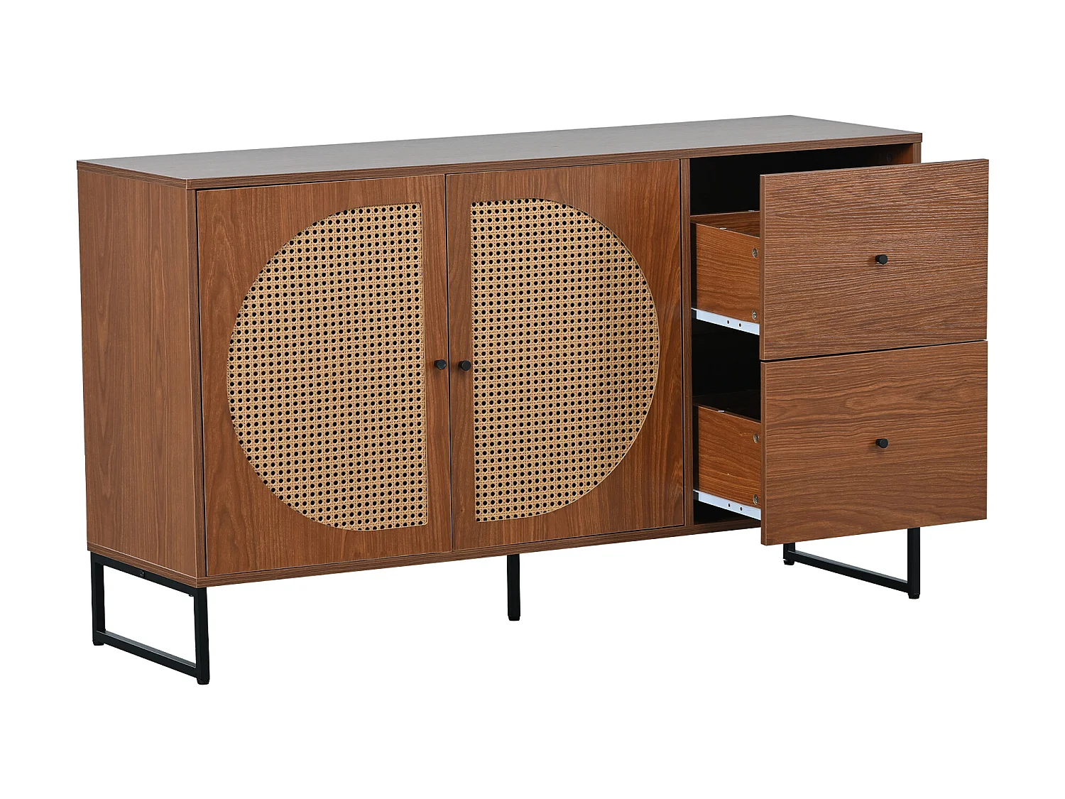 Dressoir met 2 deuren en 2 laden - spaanplaat en metaal - walnoot