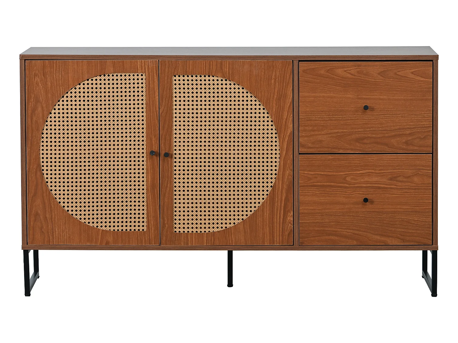 Dressoir met 2 deuren en 2 laden - spaanplaat en metaal - walnoot