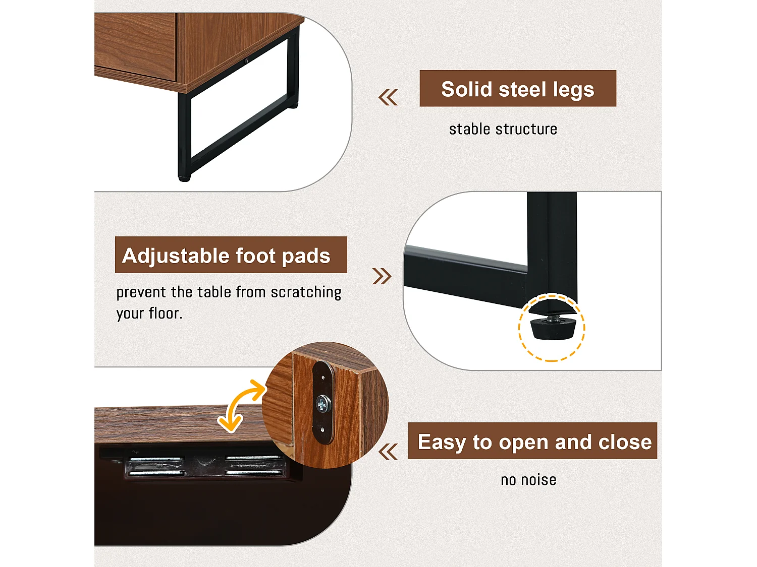 Komoda z 2 drzwiami i 2 szufladami - płyta wiórowa i metal - orzech