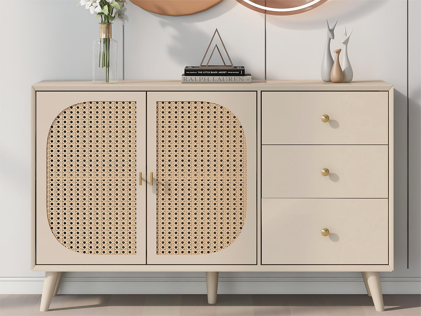 Armadietto Buffet In Rattan Nero - 2 Ante E 3 Ripiani - Credenza Per Cucina, Sala Da Pranzo, Corridoio - 2