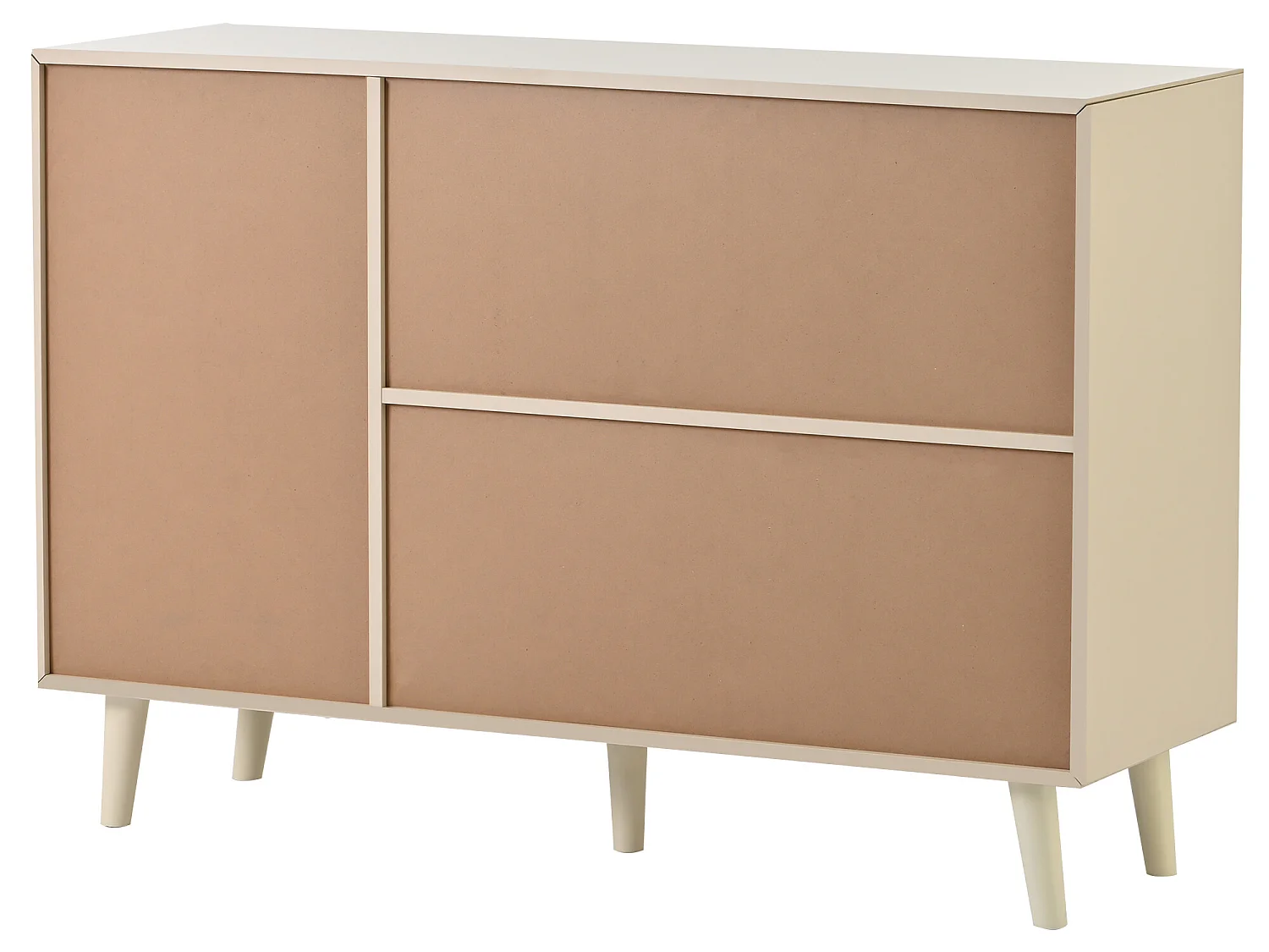 Buffet avec 2 portes et 3 tiroirs en panneaux de particles - effet rotin - coloris crème blanc