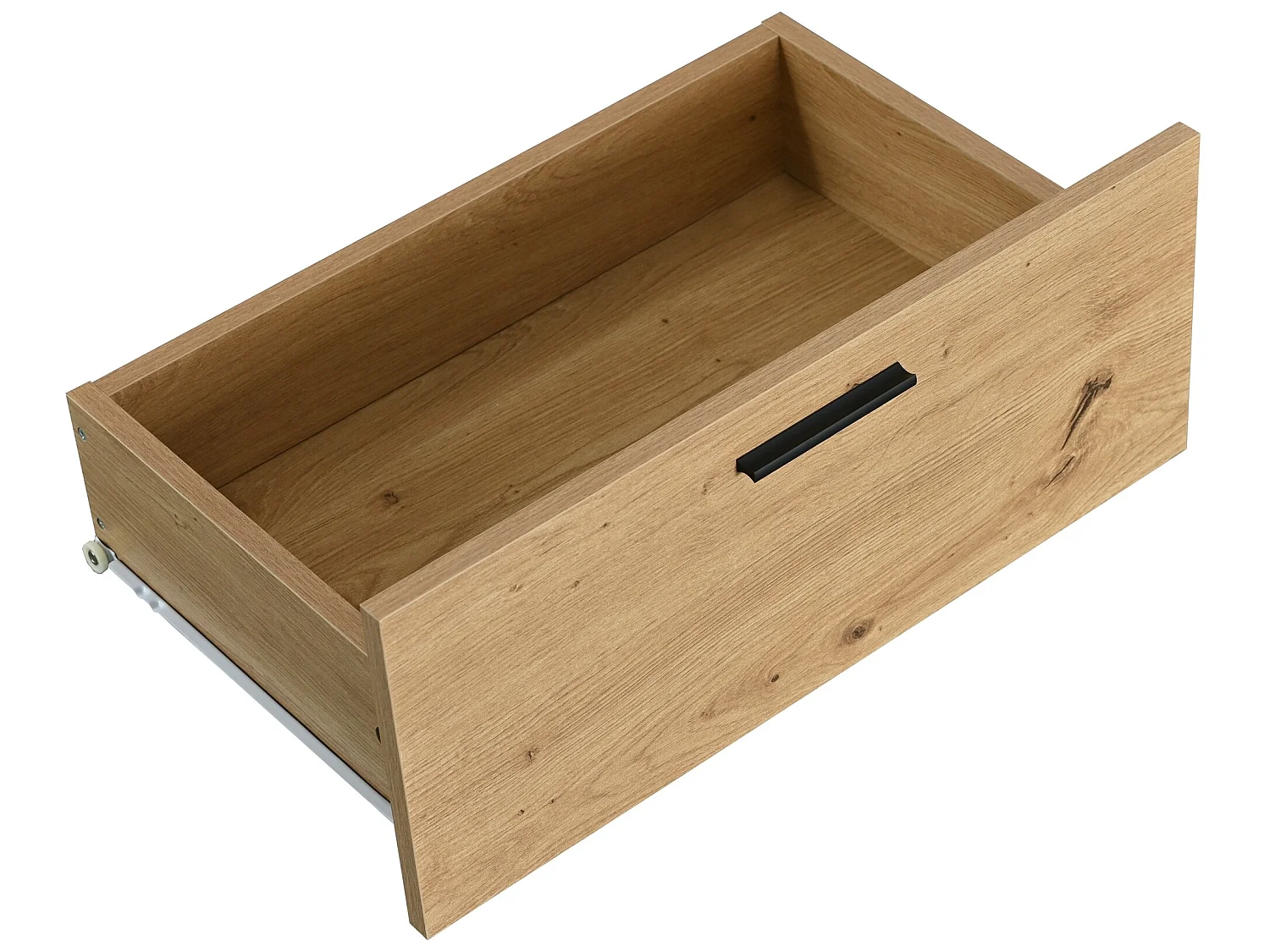 Buffet avec 2 portes, 3 tiroirs et étagères verre - panneaux de particules - coloris naturel et métal noir