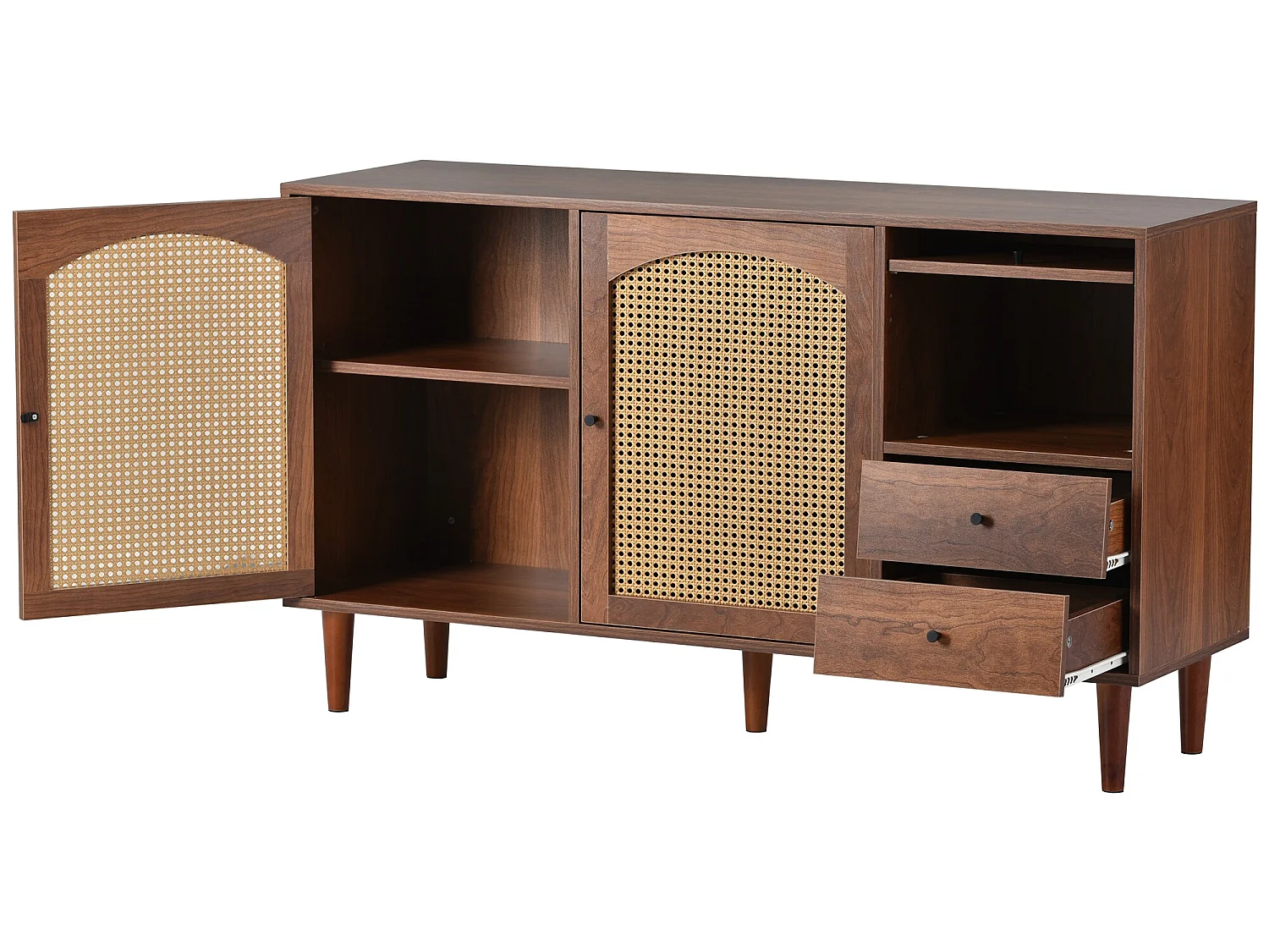 Dressoir met 3 deuren en 2 lades in spaanplaat - rotan effect - bruine kleur