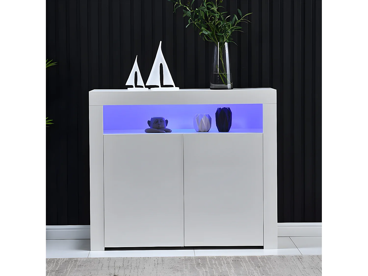 Komoda z 2 drzwiami i 2 półkami z płyty MDF - z diodami LED - lakierowana na biało