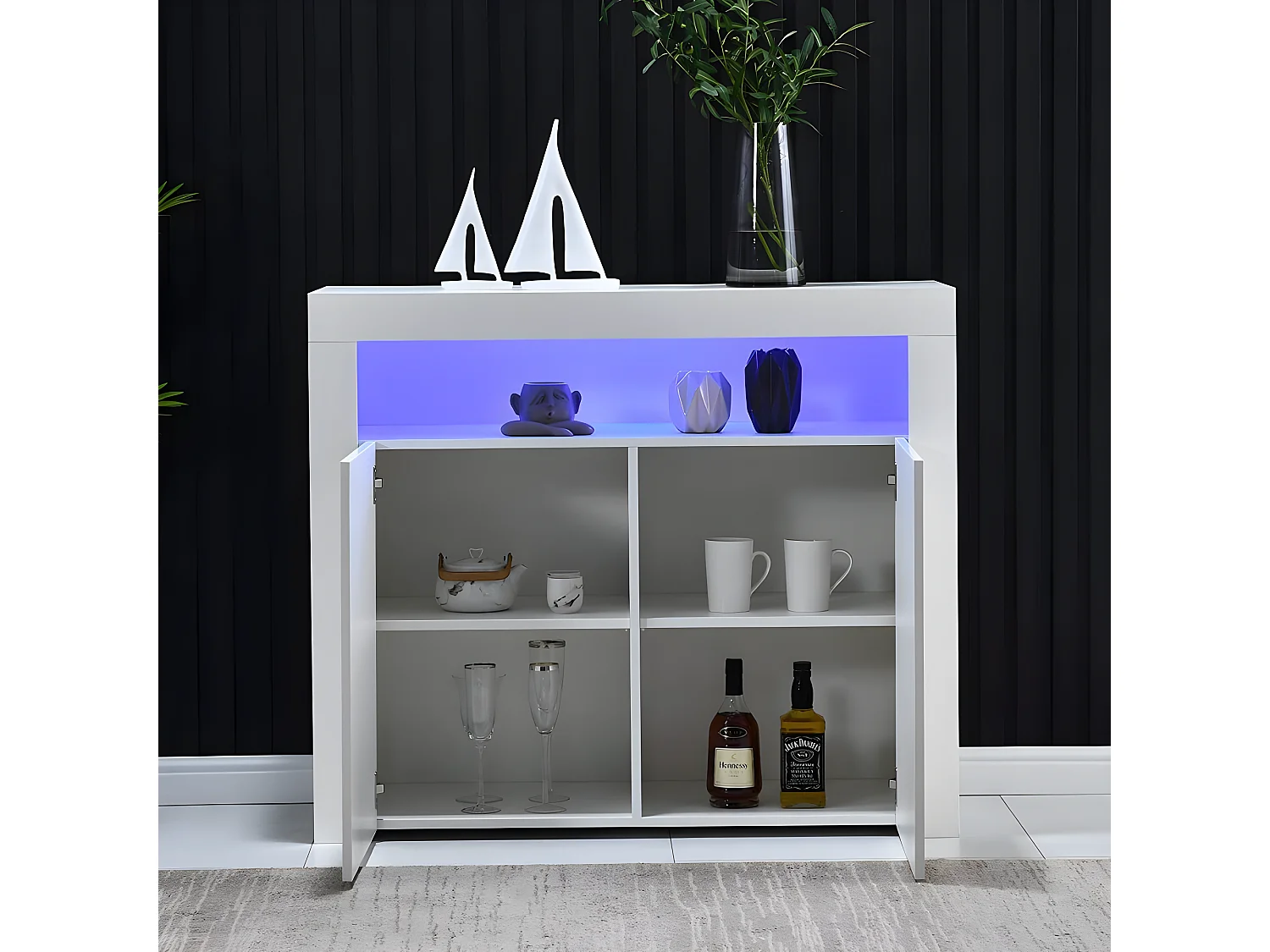 Komoda z 2 drzwiami i 2 półkami z płyty MDF - z diodami LED - lakierowana na biało