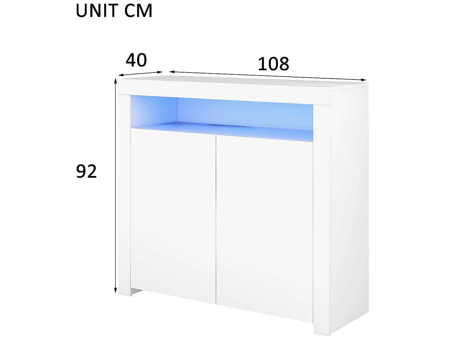 Komoda z 2 drzwiami i 2 półkami z płyty MDF - z diodami LED - lakierowana na biało