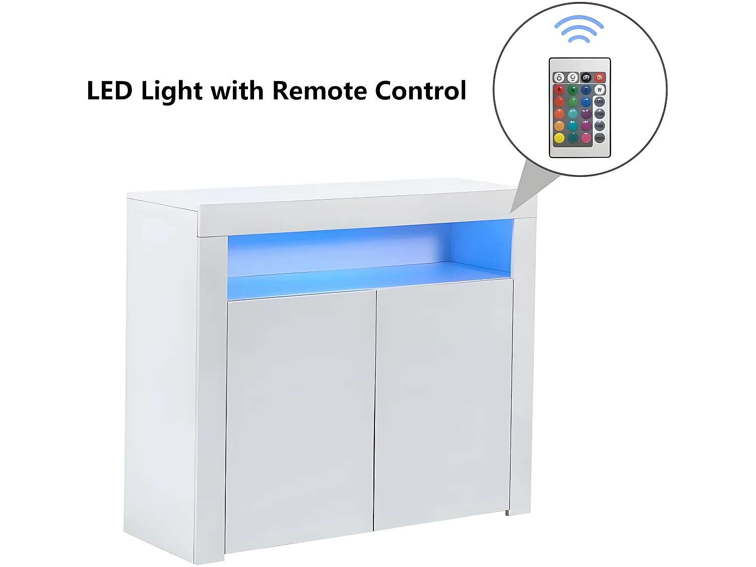 Komoda z 2 drzwiami i 2 półkami z płyty MDF - z diodami LED - lakierowana na biało