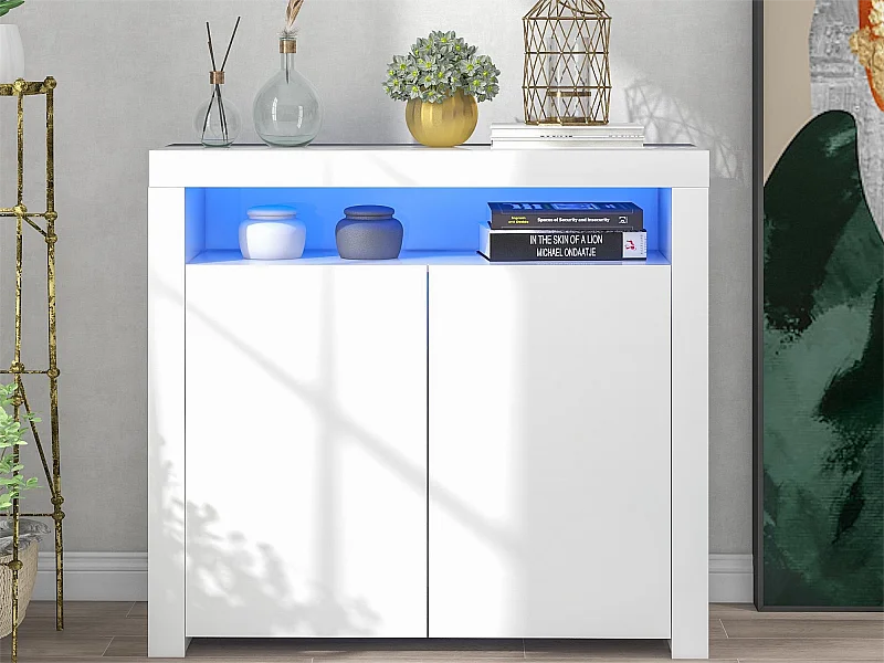 Komoda z 2 drzwiami i 2 półkami z płyty MDF - z diodami LED - lakierowana na biało