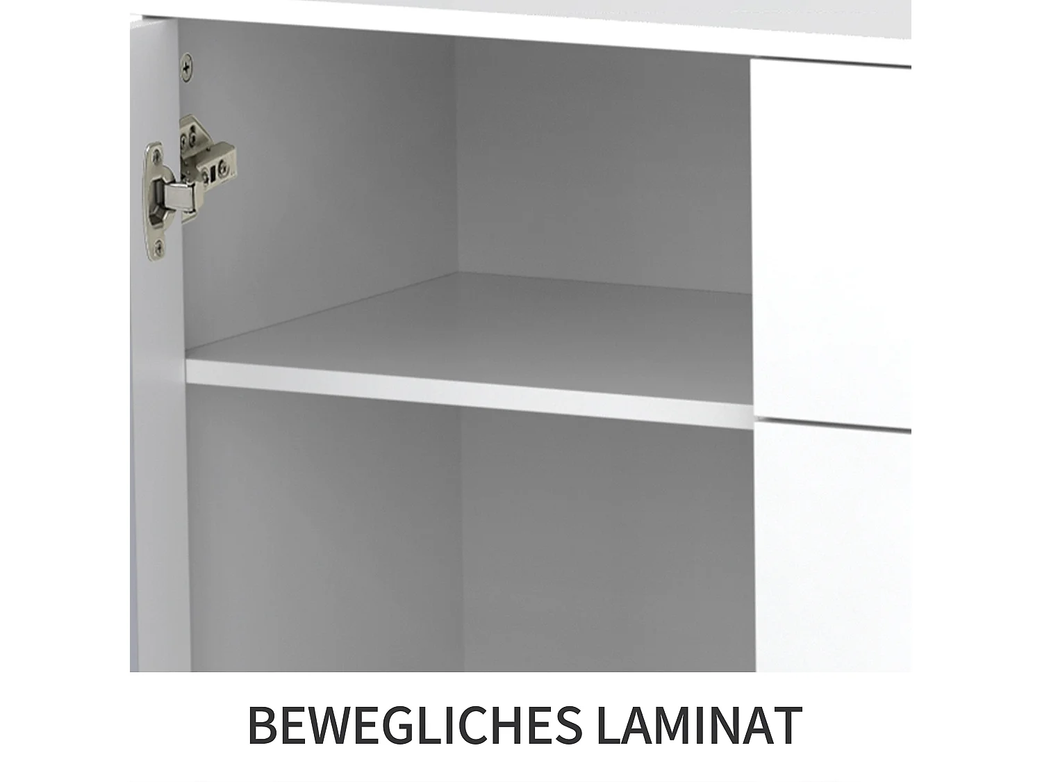 Buffet avec 2 Portes miroir et 4 tiroirs en MDF - poignées en cristal - laqué blanc