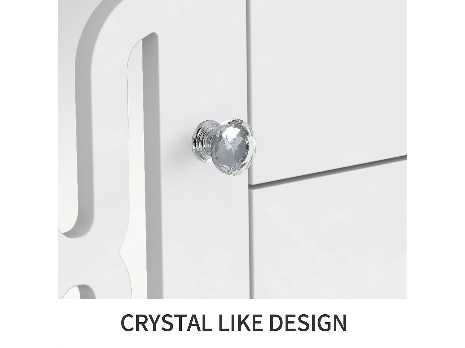 Buffet avec 2 Portes miroir et 4 tiroirs en MDF - poignées en cristal - laqué blanc