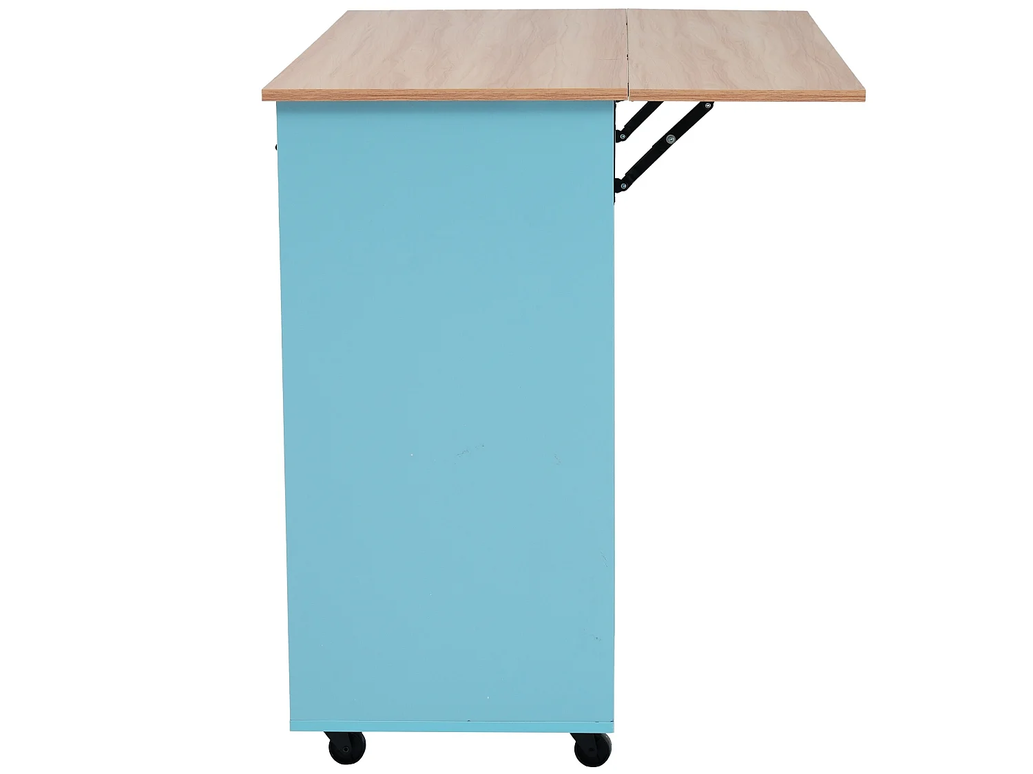 Credenza con 3 ante e 2 cassetti - pannello di prolunga in legno massello venato - 5 ruote / gambe in legno massello - blu