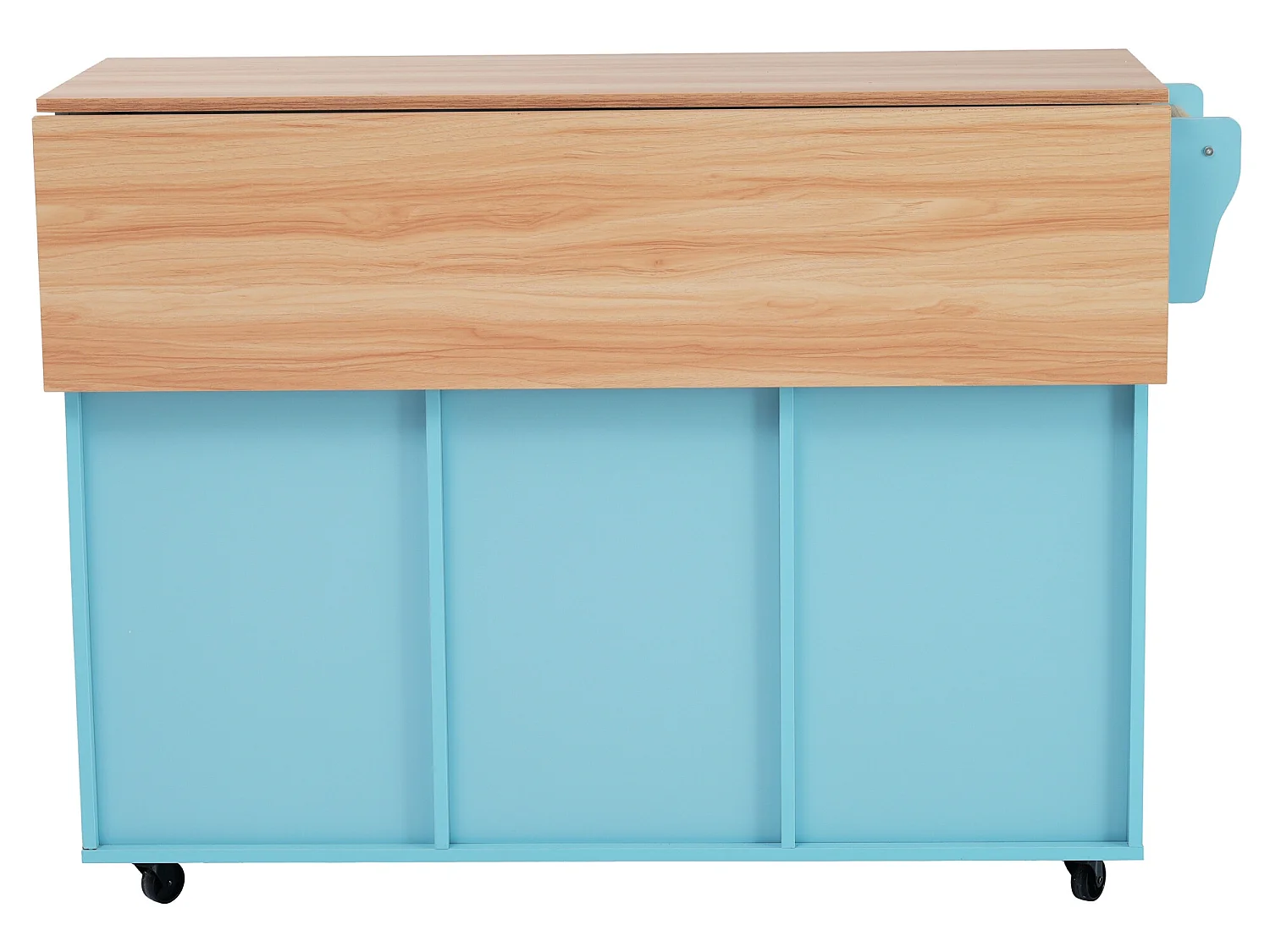 Credenza con 3 ante e 2 cassetti - pannello di prolunga in legno massello venato - 5 ruote / gambe in legno massello - blu