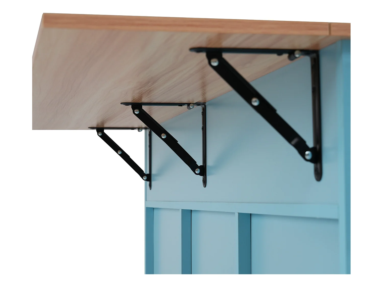 Credenza con 3 ante e 2 cassetti - pannello di prolunga in legno massello venato - 5 ruote / gambe in legno massello - blu