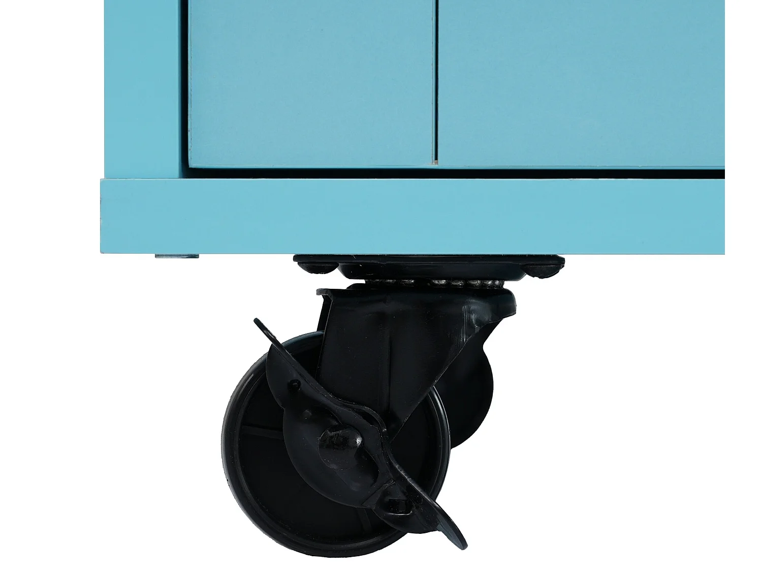 Credenza con 3 ante e 2 cassetti - pannello di prolunga in legno massello venato - 5 ruote / gambe in legno massello - blu